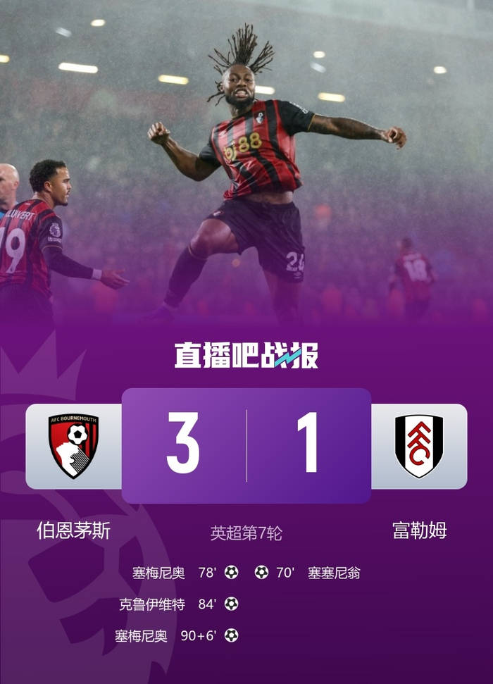 曼联客场不敌伯恩茅斯，英超排名再次下滑